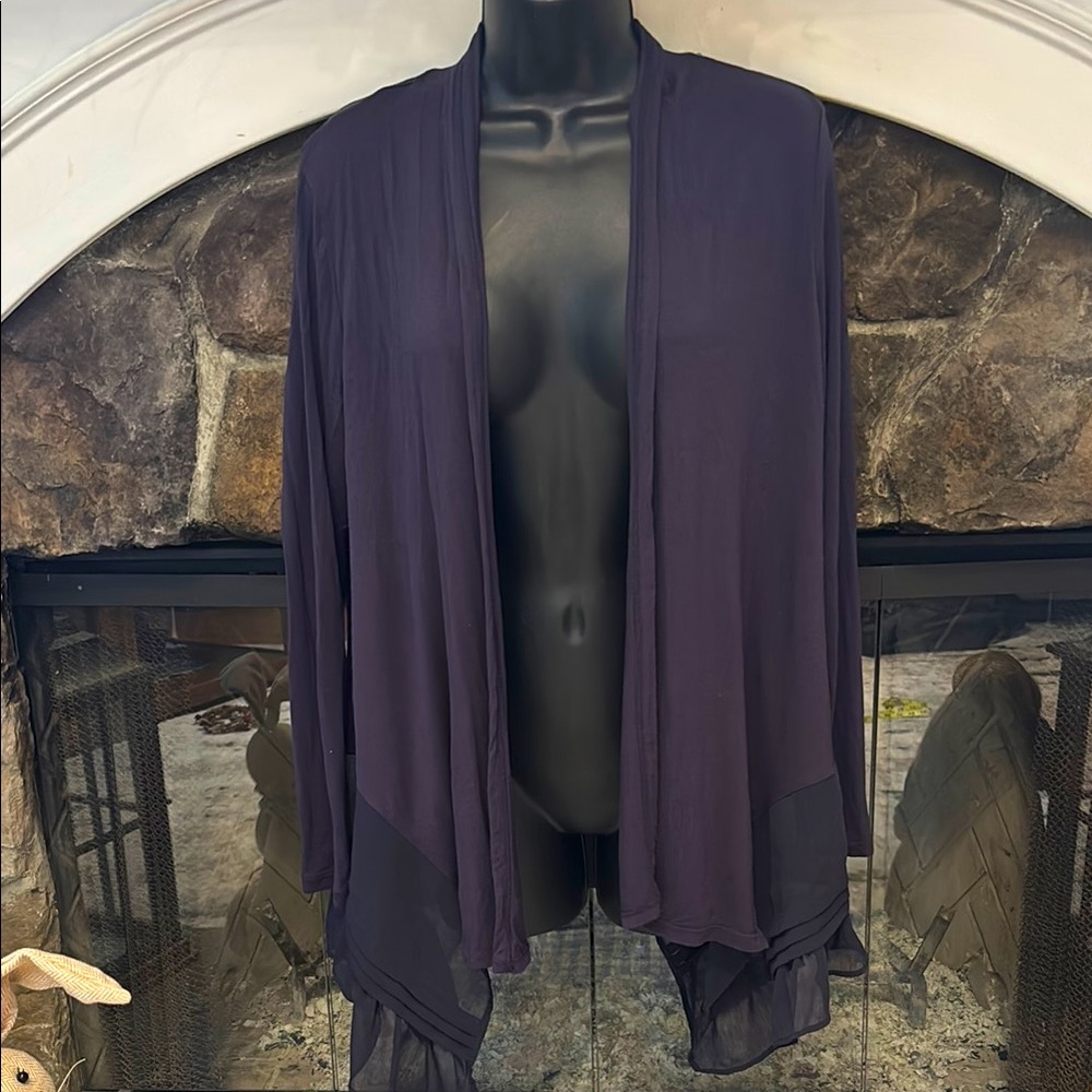 LOGO Lori Goldstein Elegant Purple Open Front Cardigan size Small